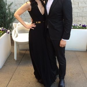 HUGO BOSS Black Formal Plunging Dress 0